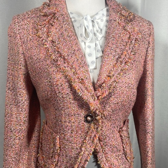 Valerie Stevens Pink tweed Blazer with Frayed Trim - Picture 4 of 10
